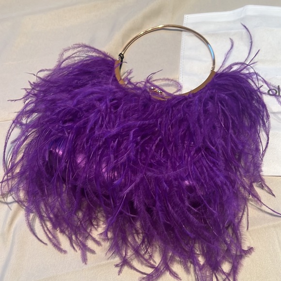 NWT Olga Berg Penny Feathered Frame Purple Bag - Picture 4 of 9